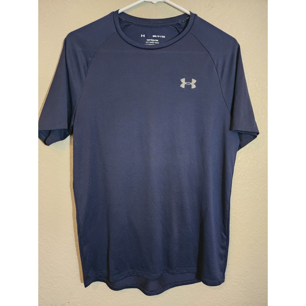 Under Armour The Tech Tee Mens Athletic Shirt Size S Navy Blue Crew Neck Logo